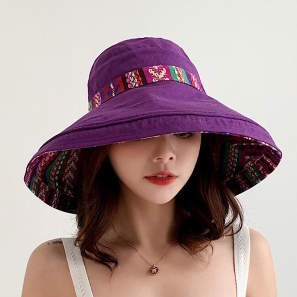 💗$4.99 SH💗 5⭐ Purple/Patterned Reversible Sunhat - Picture 2 of 4